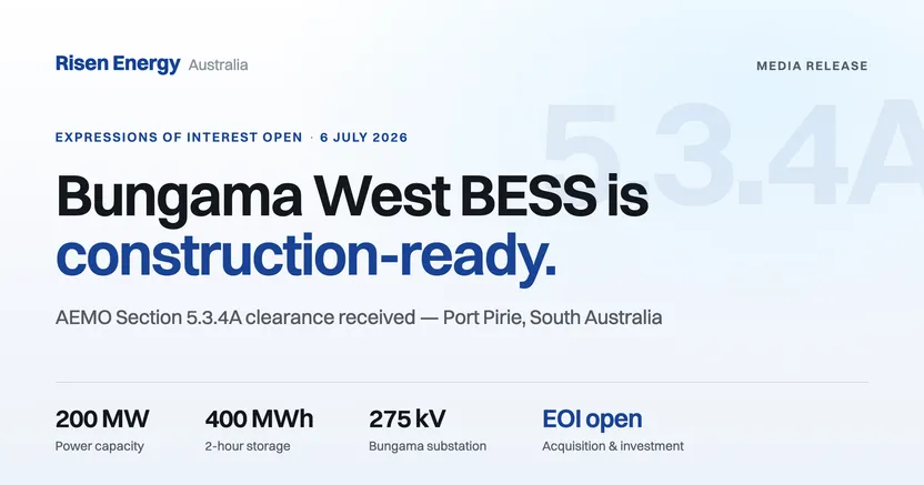Bungama West BESS is construction-ready — 200 MW / 400 MWh, 275 kV Bungama substation, EOI open