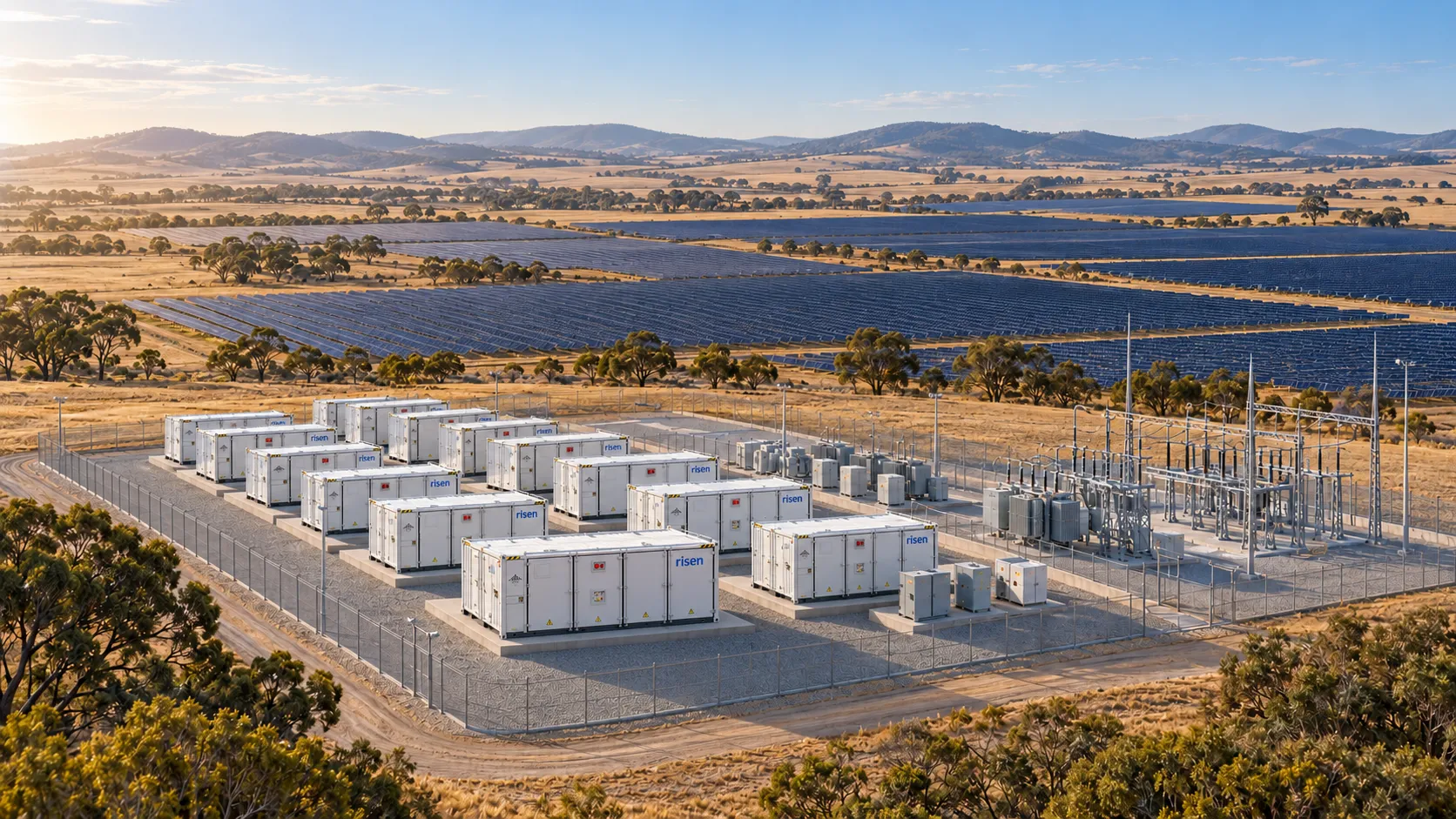 Concept illustration of solar arrays and battery storage together at Geranium Plains
